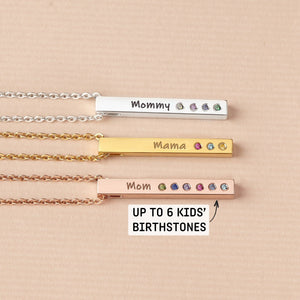 Personalized Grandma Mom Family Birthstone Bar Necklace
