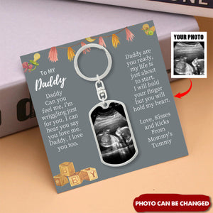 Daddy To Be Keepsake Gift From Baby Bump - Personalized Stainless Steel Keychain