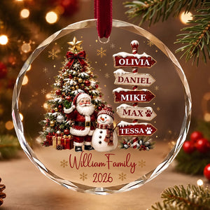 Personalized Family Signpost Glass Ornament, Custom Name Christmas Gift