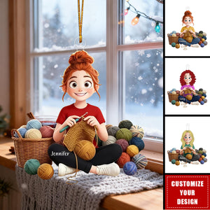 Just A Girl Who Loves Knitting Personalized Ornament