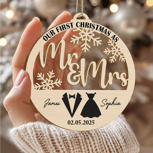 First Christmas Couple Merry & Married - Custom Wooden Ornament