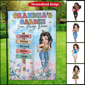 Grandma Mom's Garden Love Always Blooms Personalized Garden House Flag