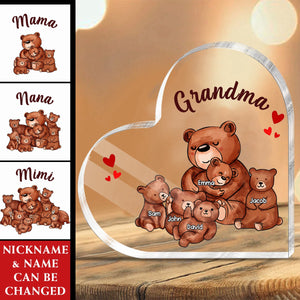 Family Bear Little Heart - Gift For Mother's Day Personalized Acrylic Plaque