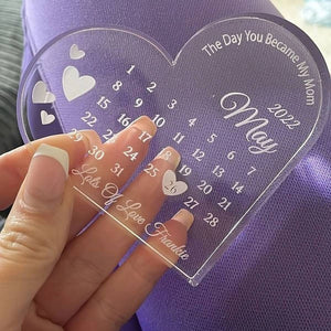 The Day You Became My Mom - Personalized Acrylic Glass Heart Shaped Plaque