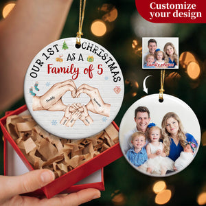 Our First Chirstmas As A Family Circle Ornament-Upload Photo