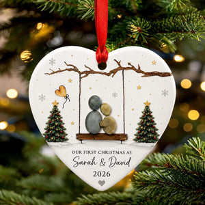 Custom First Christmas Couple Heart Ornament, Newlywed Keepsake Gift