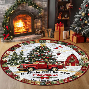 All Hearts Come Home For Christmas - Personalized Family Round Rug