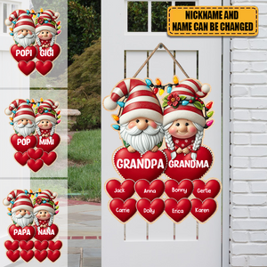 Grandma & Grandpa Mom & Dad With Heart Kids Personalized Shape Wooden Sign