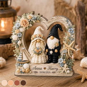 Personalized Wedding Gnome Wooden Block,Custom Couple Name Heart Plaque