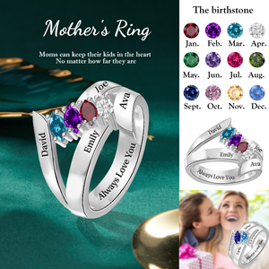 Personalized 1-6 Birthstones 925 Silver Ring, Gift For Mom
