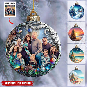 Custom Photo Christmas With Family - Family Personalized Custom Ornament