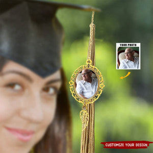 Custom Memorial Graduation Tassel Photo Charm with Angel Wing