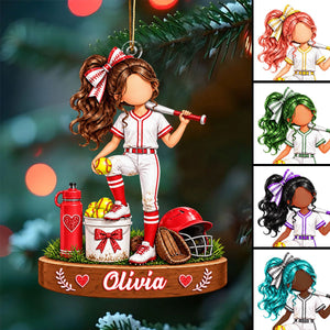 Personalized Softball Girl Ornament, Softball Player Christmas Gift