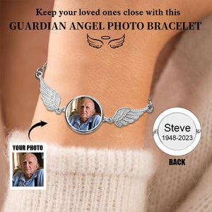 Personalized Round Custom Picture Angel Wings Bracelet - Gift For Christmas