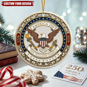 Personalized America 250 Ornament, Patriotic Eagle Gold Decor