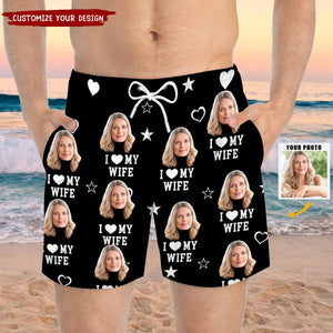 I Love My Wife - Funny Personalized Hawaiian Men Beach Shorts