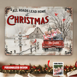 Merry Christmas Family Photo & Name-Personalized Metal Sign