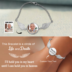 Personalized Round Custom Picture Angel Wings Bracelet - Gift For Christmas