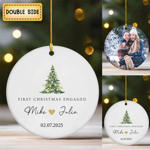 First Christmas Engaged - Custom Photo Ceramic Ornament