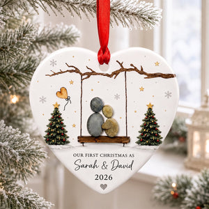 Custom First Christmas Couple Heart Ornament, Newlywed Keepsake Gift