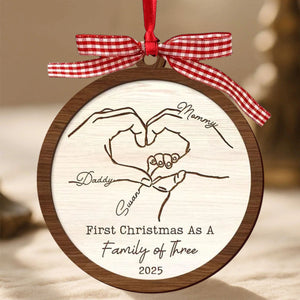 First Christmas As A Family Of Three - Custom Wood Ornament