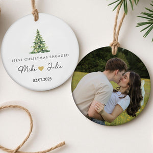 First Christmas Engaged - Custom Photo Ceramic Ornament