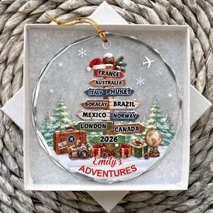 Personalized Travel Adventures Crystal Ornament- Christmas Gifts
