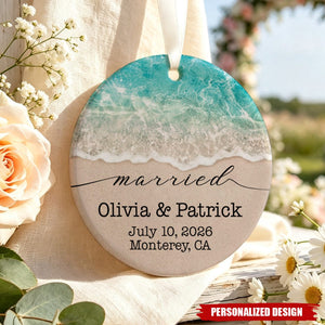 Beach Wedding Ornament, Personalized Gifts For Newlywed Couple