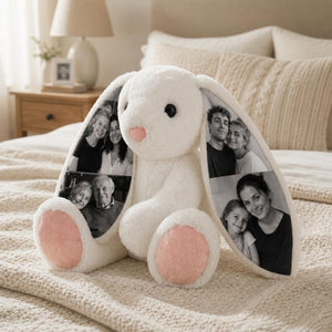 Custom Photo Bunny Plush โ Personalized Hidden Ear Picture Bunny Gift for Couples