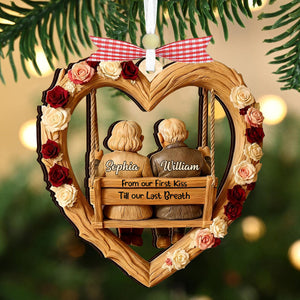 Personalized Couple Rocking Chair Heart Shape Wood Ornament