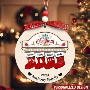 Personalized Customized Wooden Christmas Socking Ornament