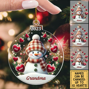 Christmas Happy Flowery Snowman Grandma Mom Sweet Heart Kids Personalized Ornament