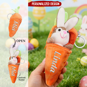 Personalized Embroidered Plush Carrot Keychain Within Bunny Rabbit