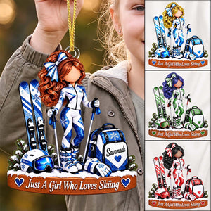 Personalized Ski Girl Ornament, Winter Sports Keepsake For Her
