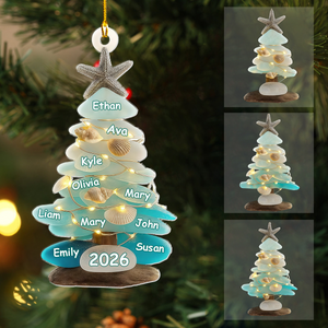 Personalized Sea Glass Christmas Tree Ornament, Beach Keepsake Gift