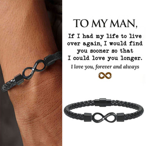 To My Man,Personalized Dual Name Infinity Leather Bracelet