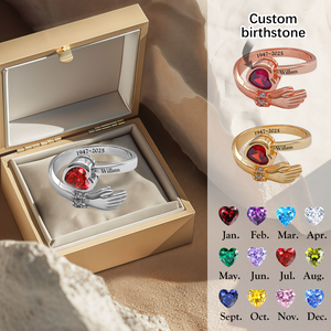 Personalized Birthstone Adjustable Ring, Memorial Gift