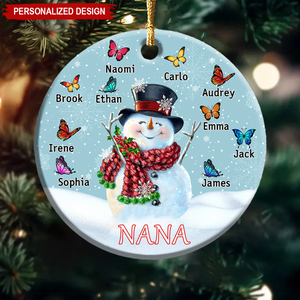 Personalized Christmas Snowman Grandma Butterfly Ornament - Gift For Grandma