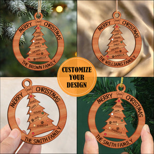 Family Christmas Tree With Names Personalized Wooden Ornament