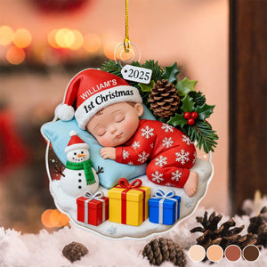 Personalized Baby’s First Christmas Ornament - Sleeping Baby Acrylic Keepsake