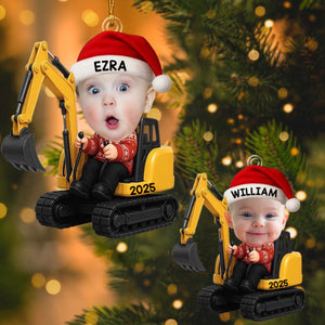 Personalized Xmas Excavator Construction Ornament