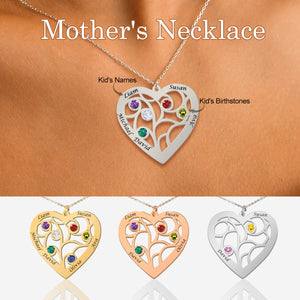 Personalized Heart Family Tree Birthstone Necklace With Name, Mother's Day Gift