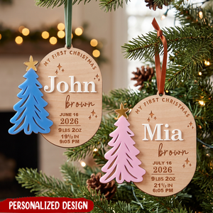 Personalized Baby Stats First Christmas Wood Ornament-Parents Gift