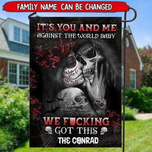 Personalized Halloween Skull Husband & Wife Flag