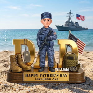 Army Dad with US Flag & Gear, Father's Day Desk Decor