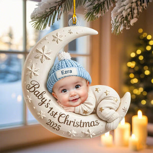 Personalized Baby’s First Christmas Ornament, Moon Acrylic Keepsake