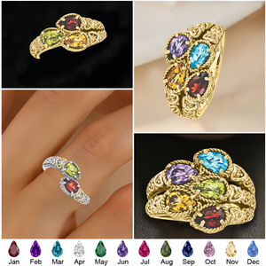 Personalized Grandma Mom Family 2-5 Birthstones Vintage Ring - Gift For Christmas