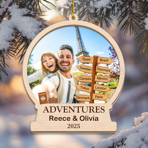 Personalized Travel Adventure Couple Ornament With Photo