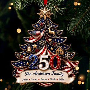 Personalized America 250th Anniversary Ornament, Patriotic Family Keepsake