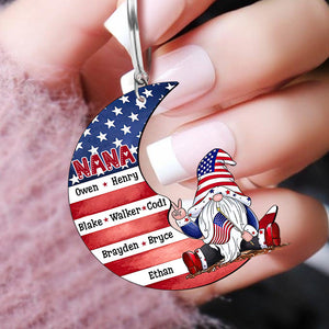 4th of July Grandma Mom On Moon American Flag Personalized Keychain